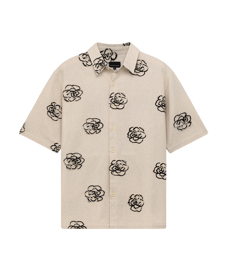 Heren overhemd korte mouw beige