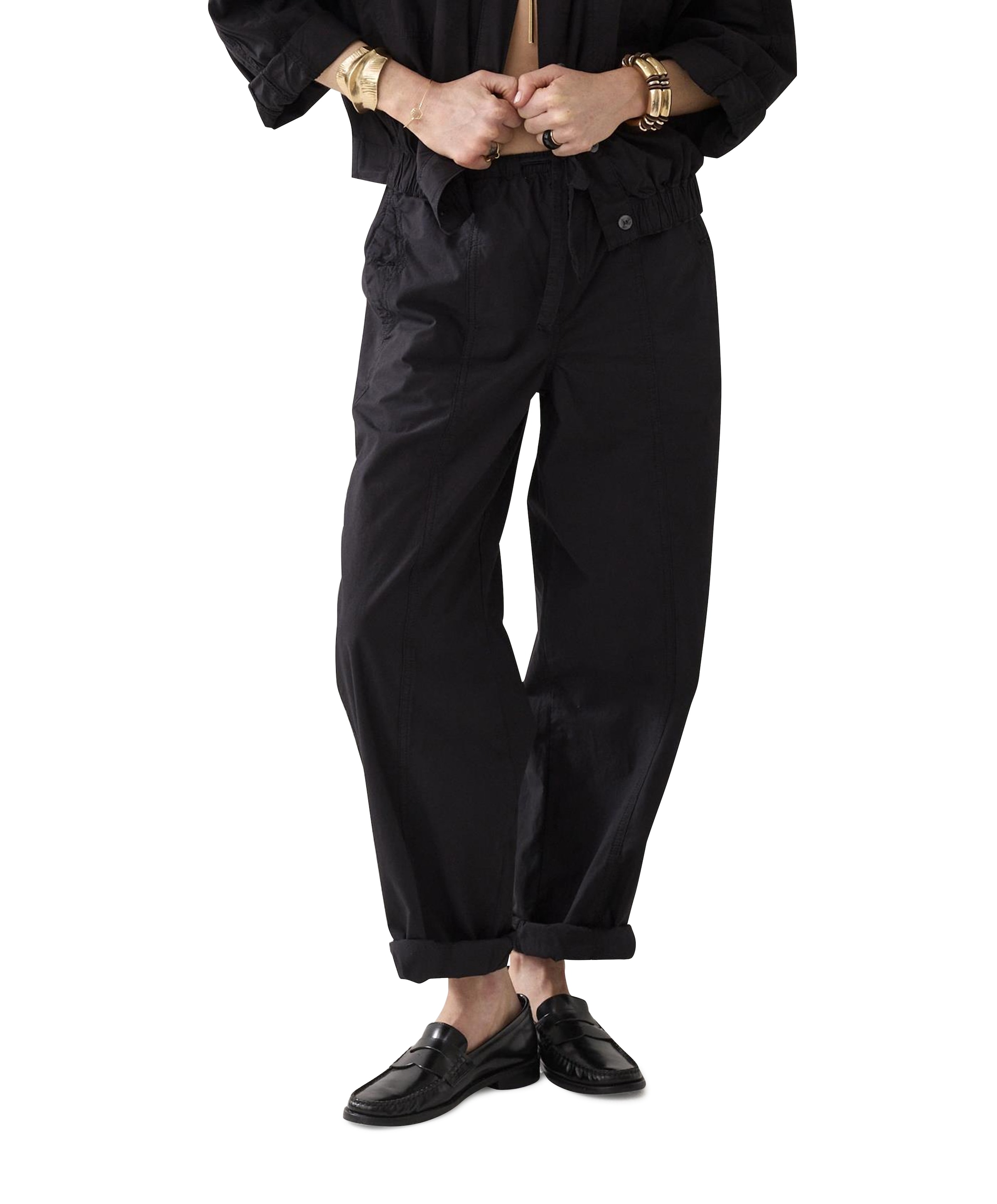 Loose Breezy cotton canvas dames broek zwart