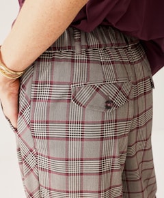 Check burgundy dames broek grijs