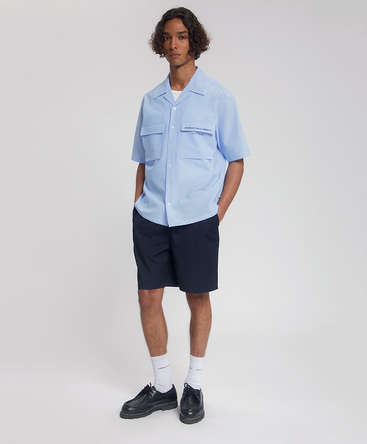 Heren overhemd korte mouw blauw