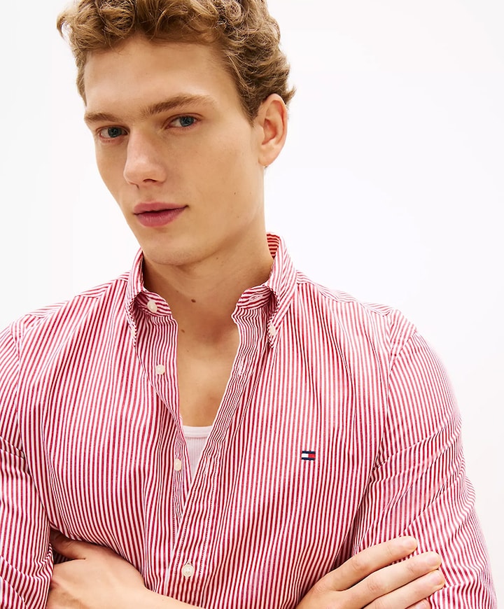 Heren overhemd lange mouw rood