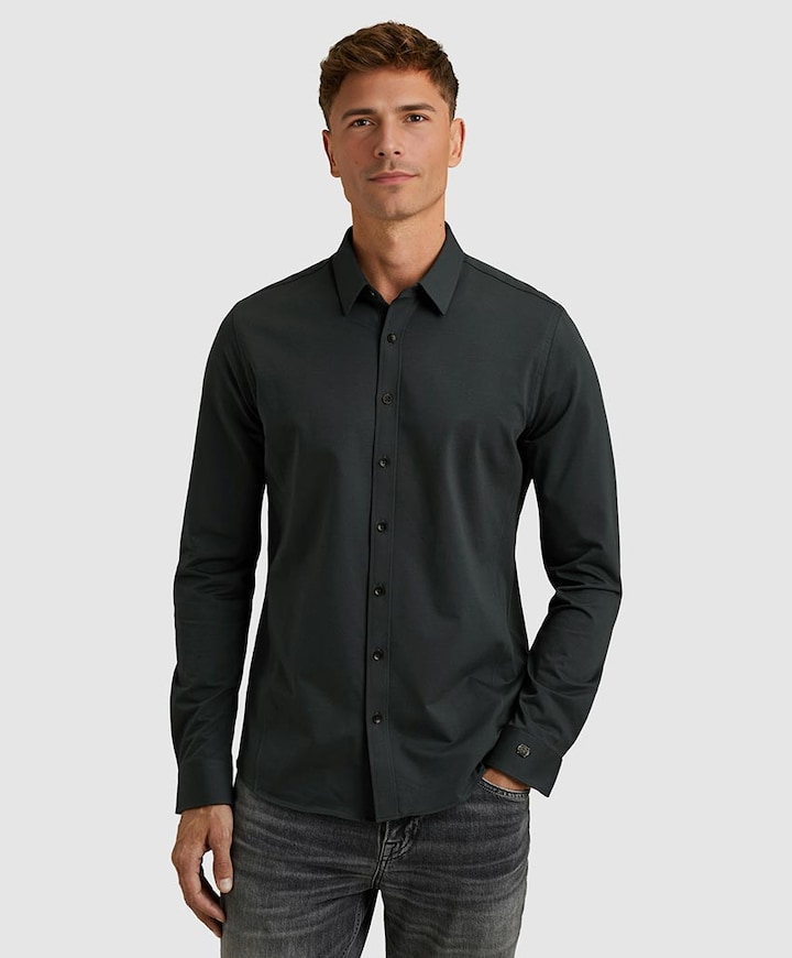 Heren overhemd lange mouw blauw