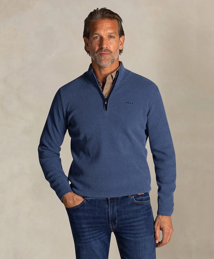 Heren trui met rits blauw