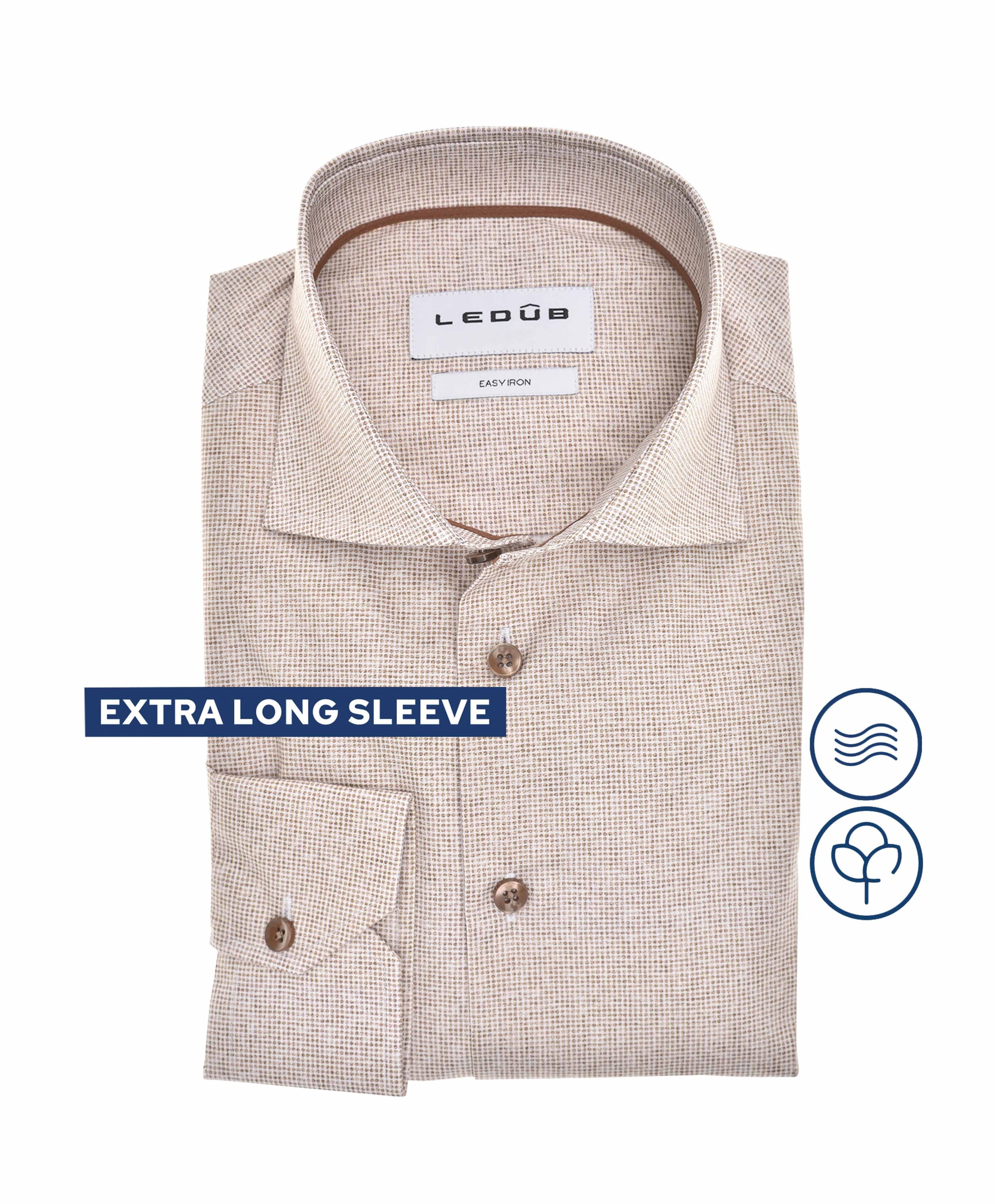 Heren overhemd extra lange mouw bruin