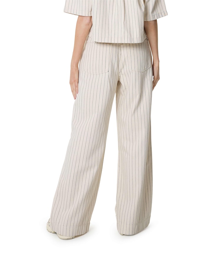 Wide leg striped dames jeans ecru