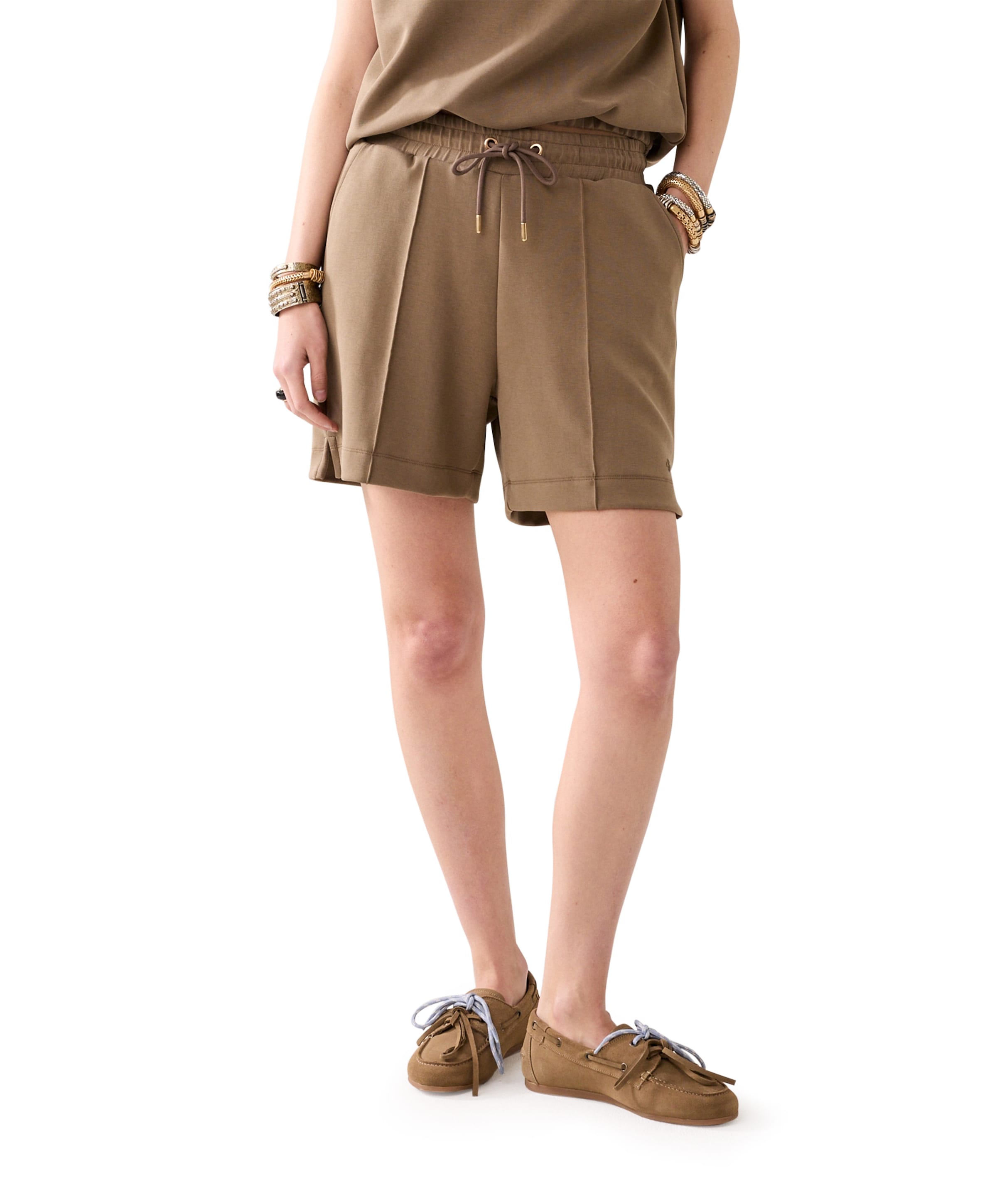 Soft scuba dames korte broek beige
