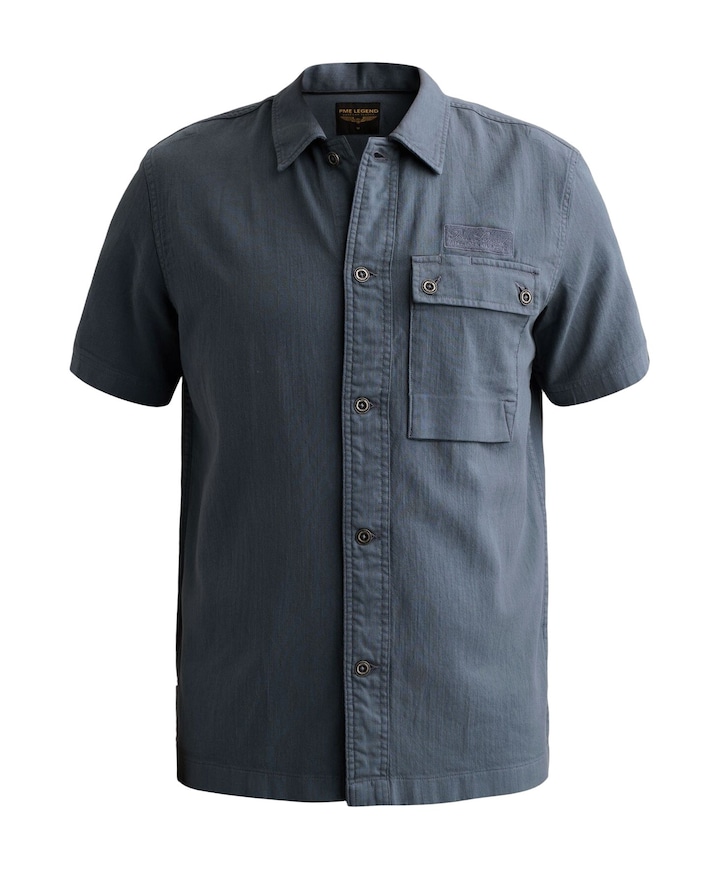Heren overhemd korte mouw blauw