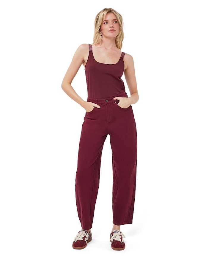Barrel denim dames jeans bordeaux