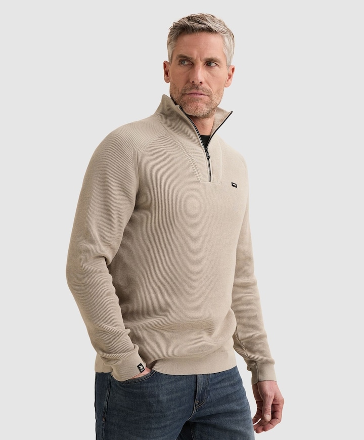 Heren trui met rits beige