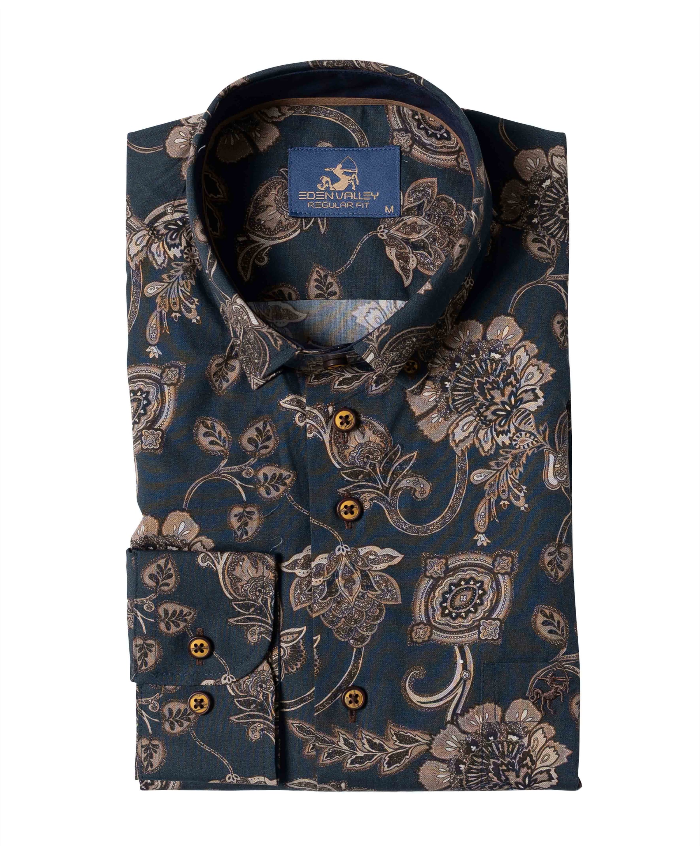 Heren overhemd lange mouw blauw