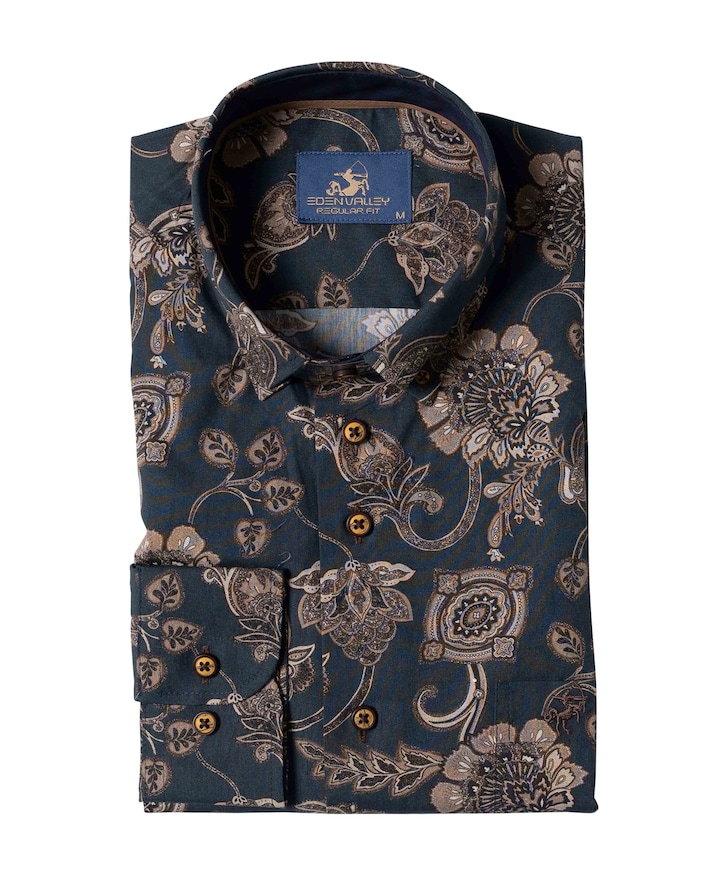 Heren overhemd lange mouw blauw