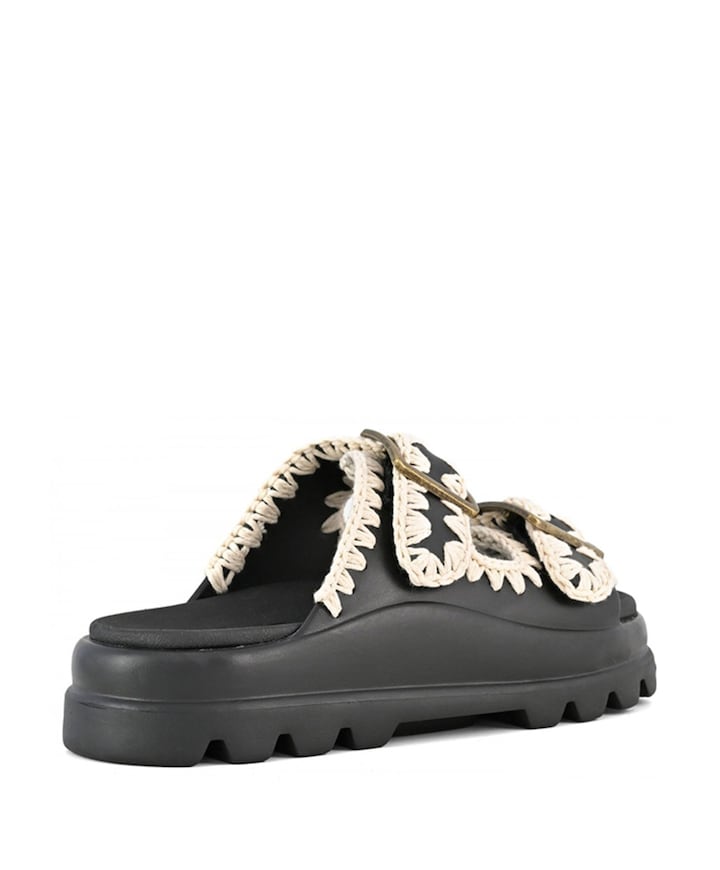 Eva one-piece slide two-buckle dames slippers zwart