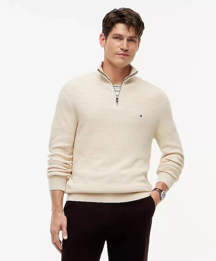 Heren trui met rits beige
