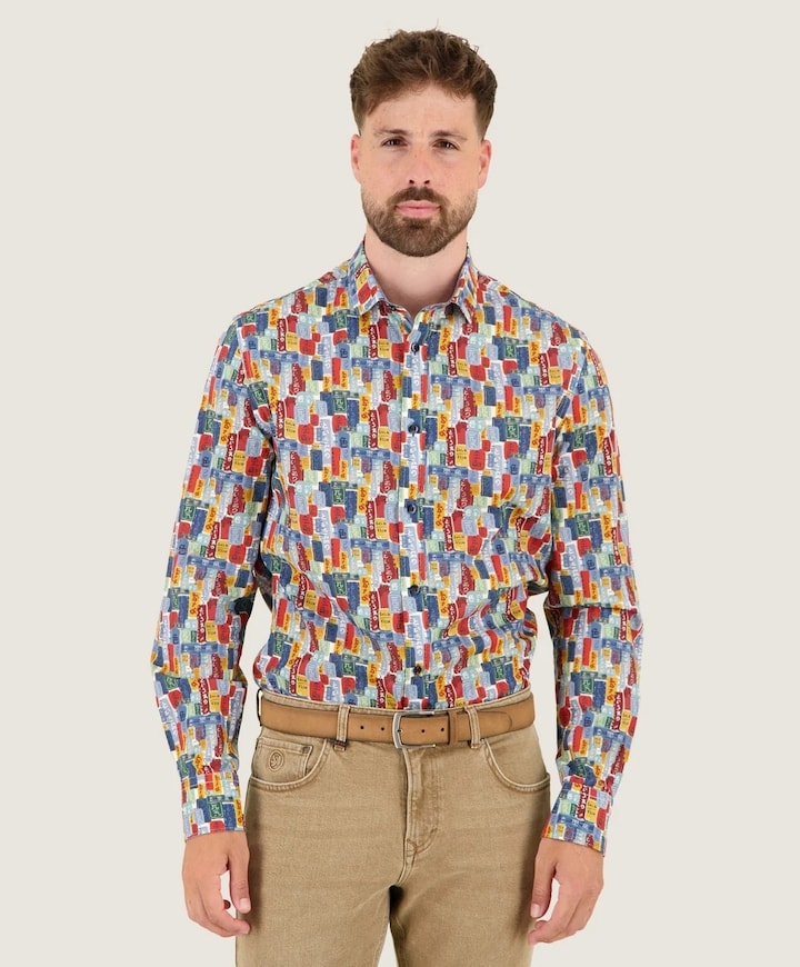 Heren overhemd lange mouw multicolor
