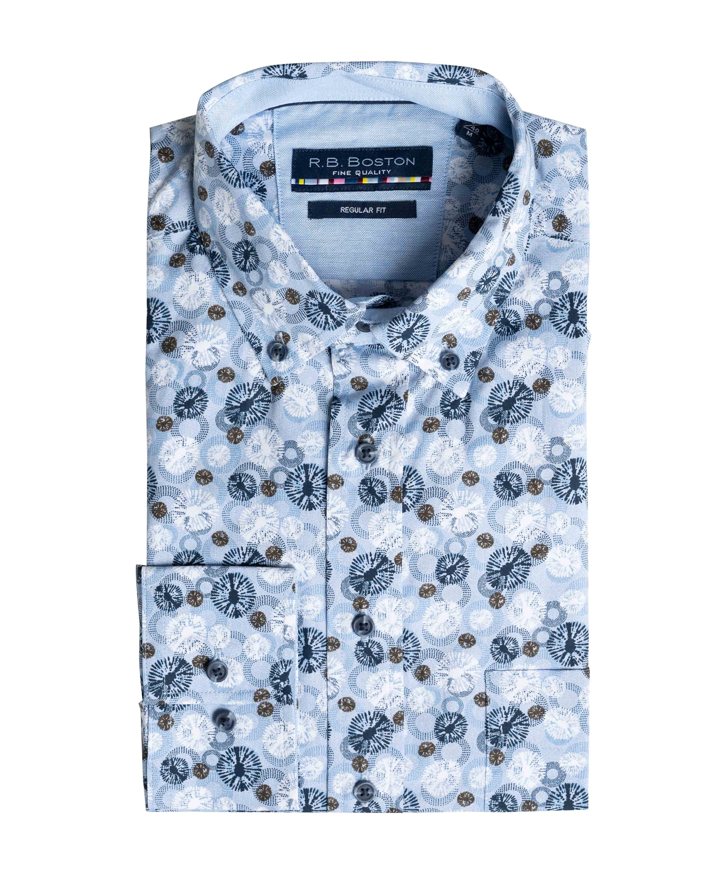 Heren overhemd lange mouw blauw