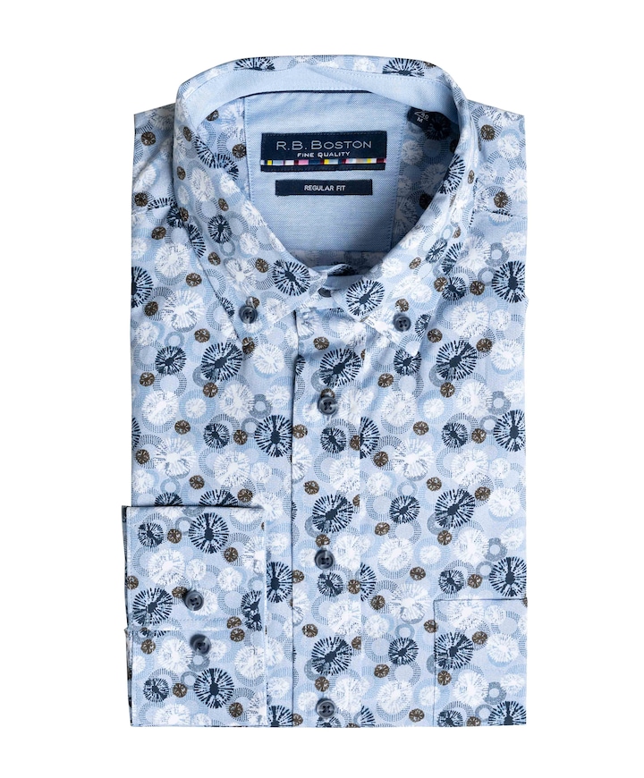 Heren overhemd lange mouw blauw