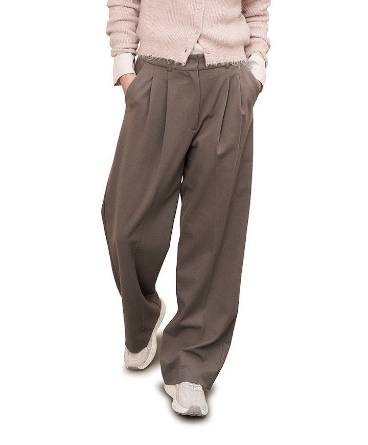 Woven with pleats broek grijs