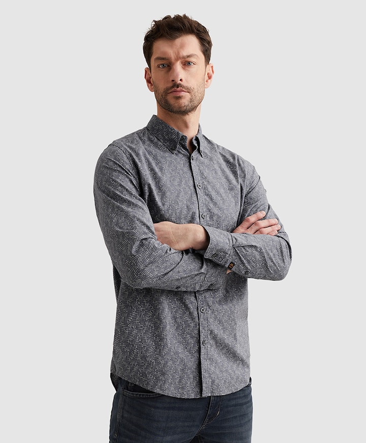 Heren overhemd lange mouw blauw