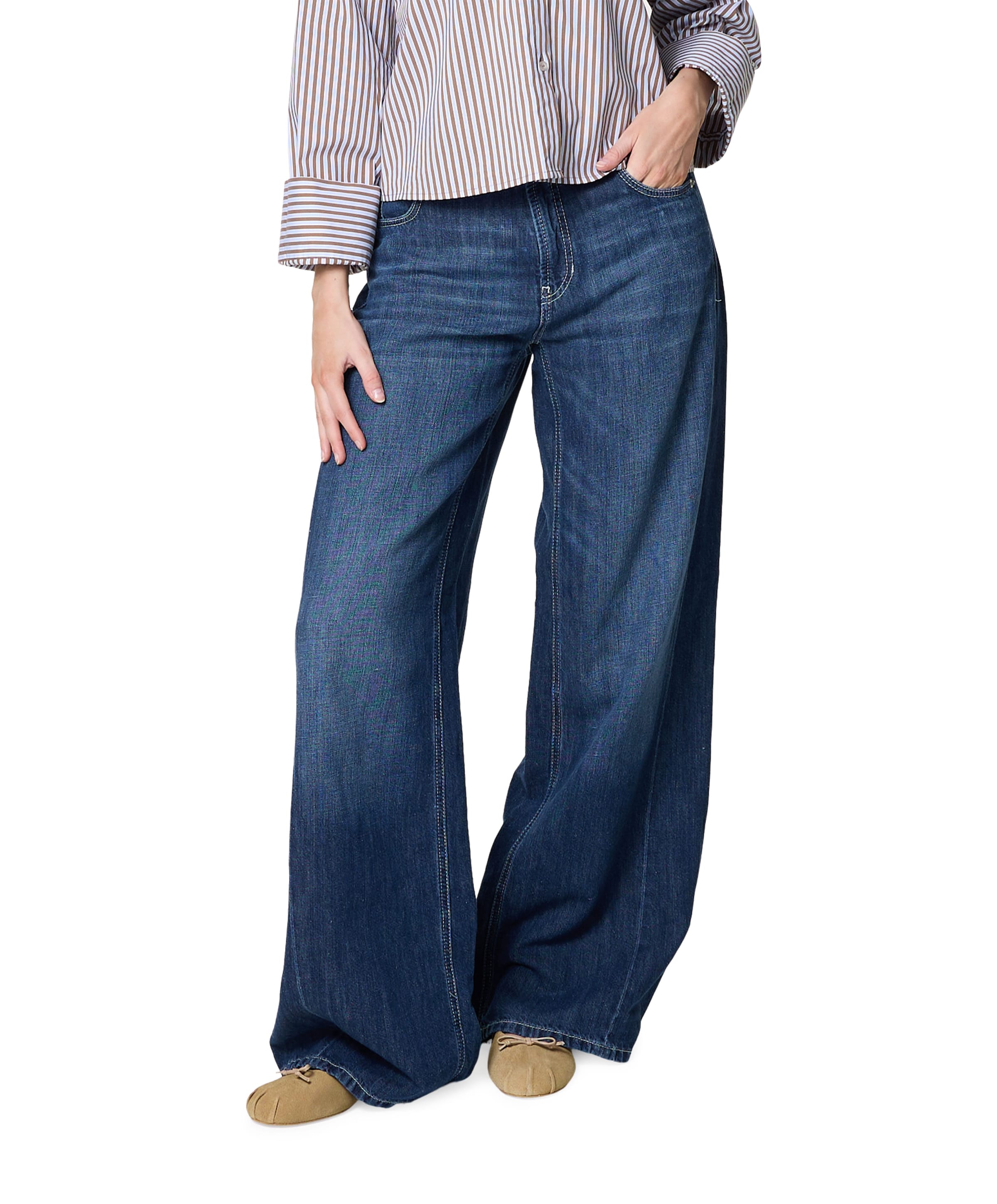 Palazzo patch dames jeans blauw