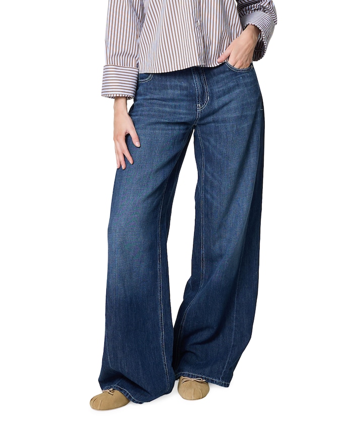 Palazzo patch dames jeans blauw