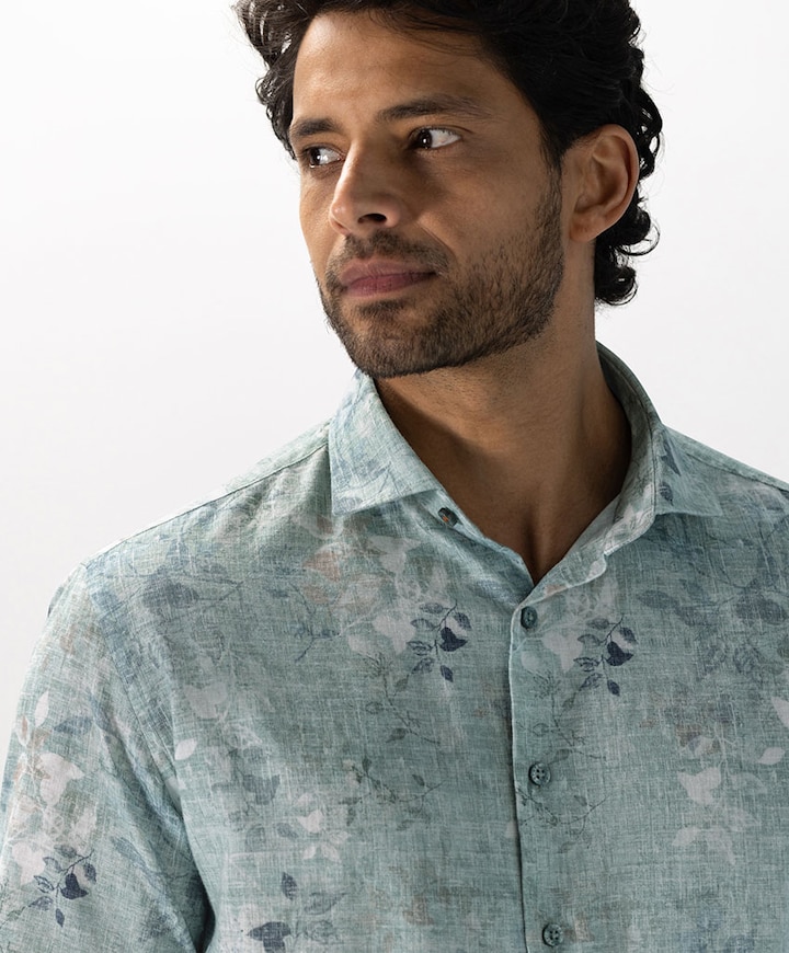 Heren overhemd korte mouw groen