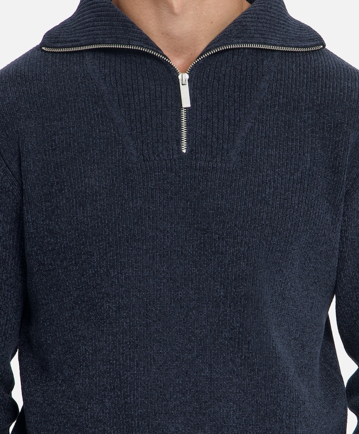 Heren trui met rits blauw