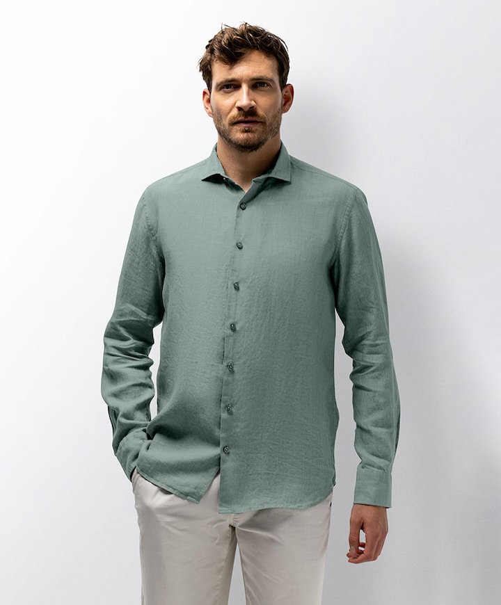 Heren overhemd lange mouw groen