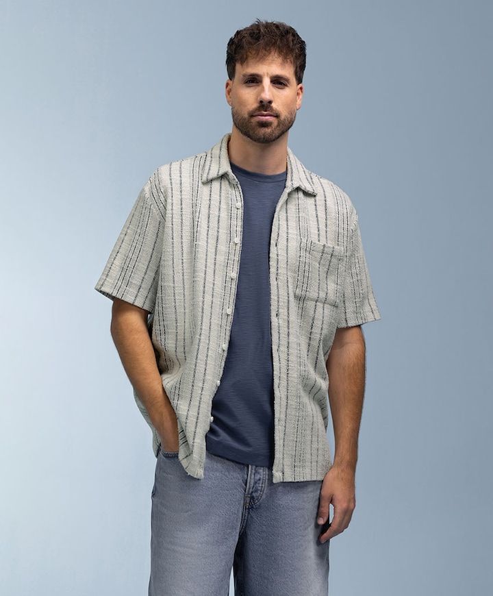 Heren overhemd korte mouw blauw