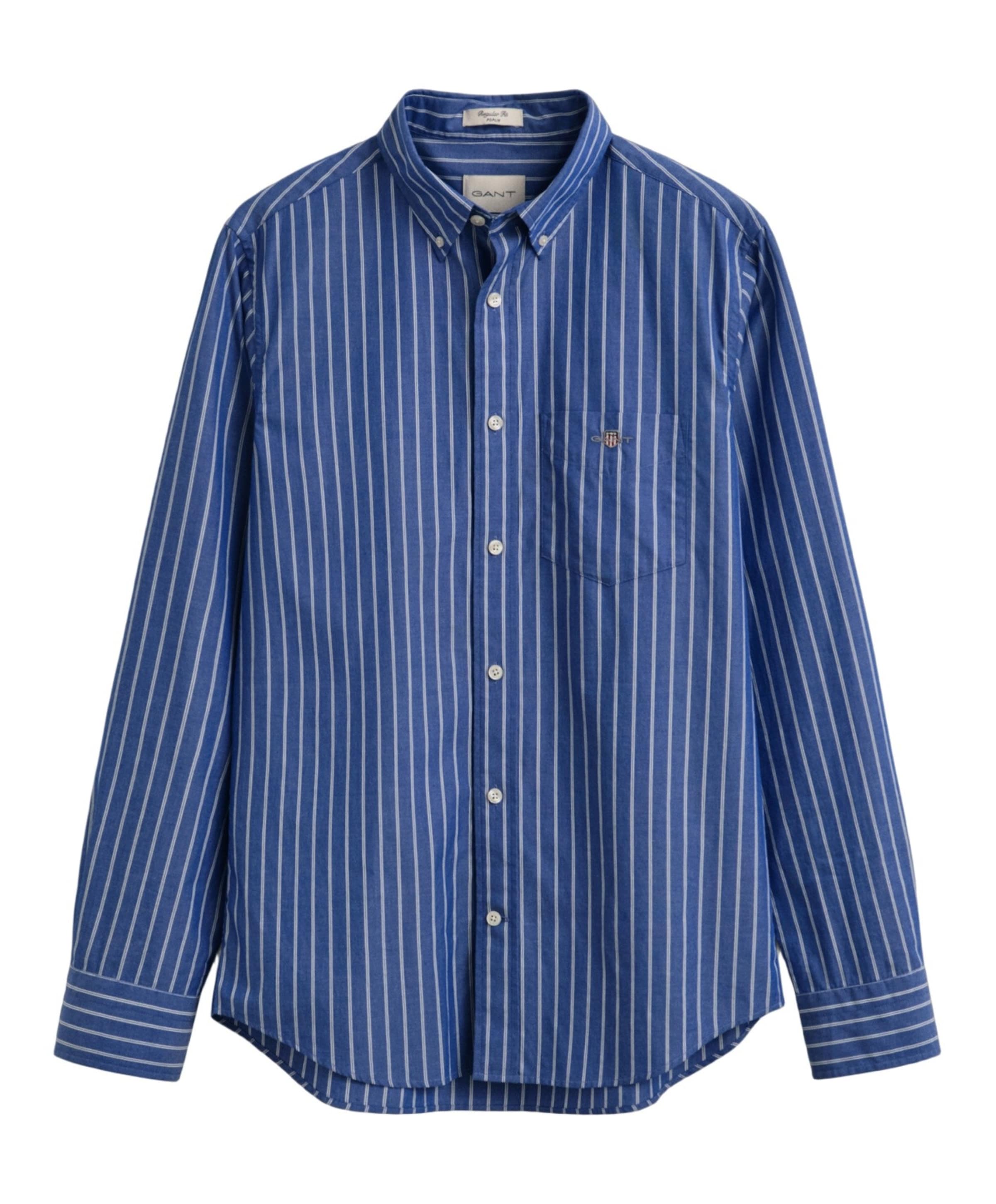 Heren overhemd lange mouw blauw