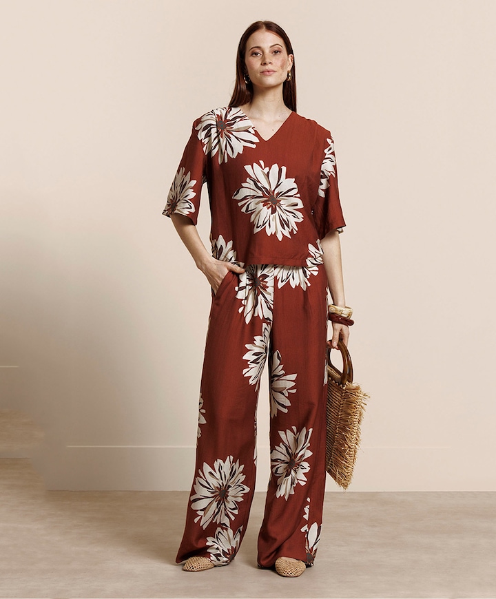 Bruce flower dames broek brique