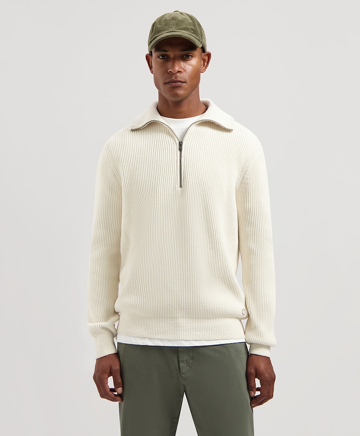 Heren trui met rits ecru