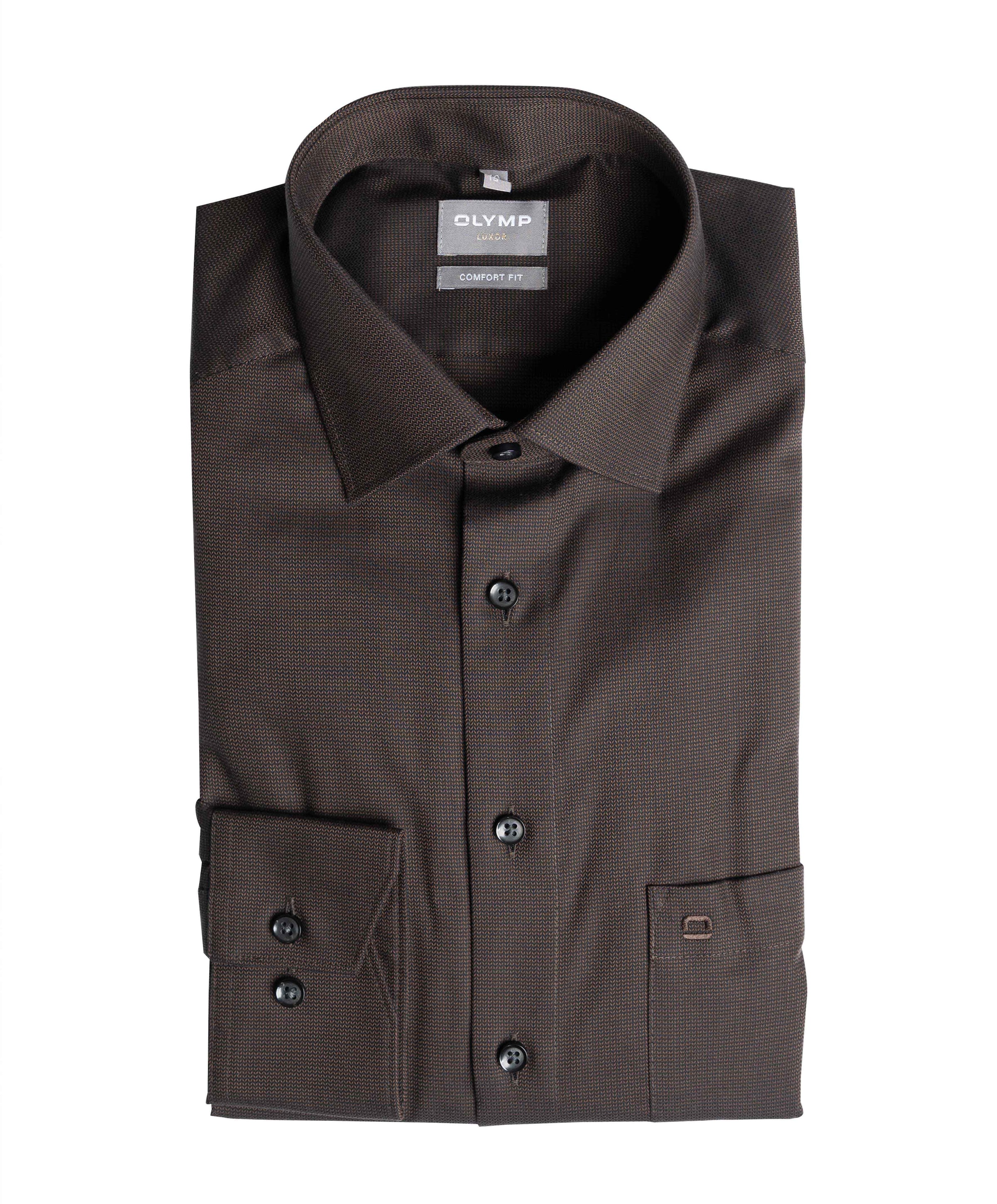 Heren overhemd lange mouw bruin