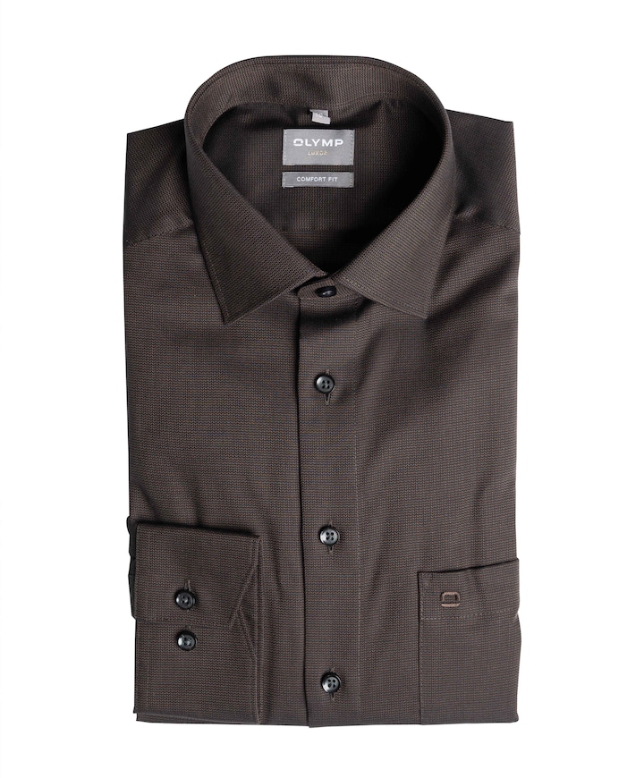 Heren overhemd lange mouw bruin