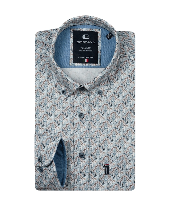 Heren overhemd lange mouw blauw