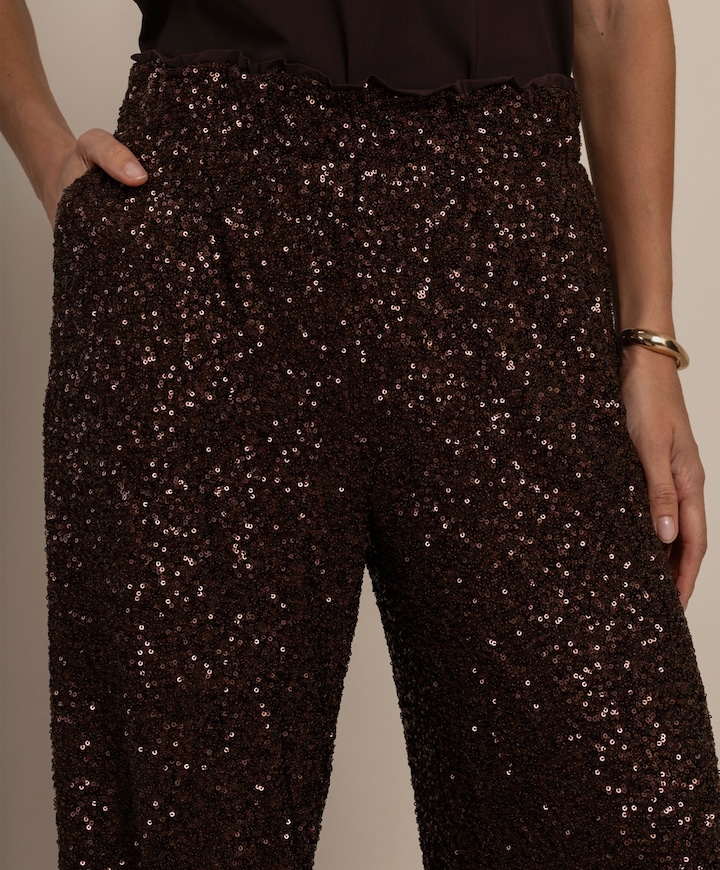 Darielle sequin balloon dames broek bruin