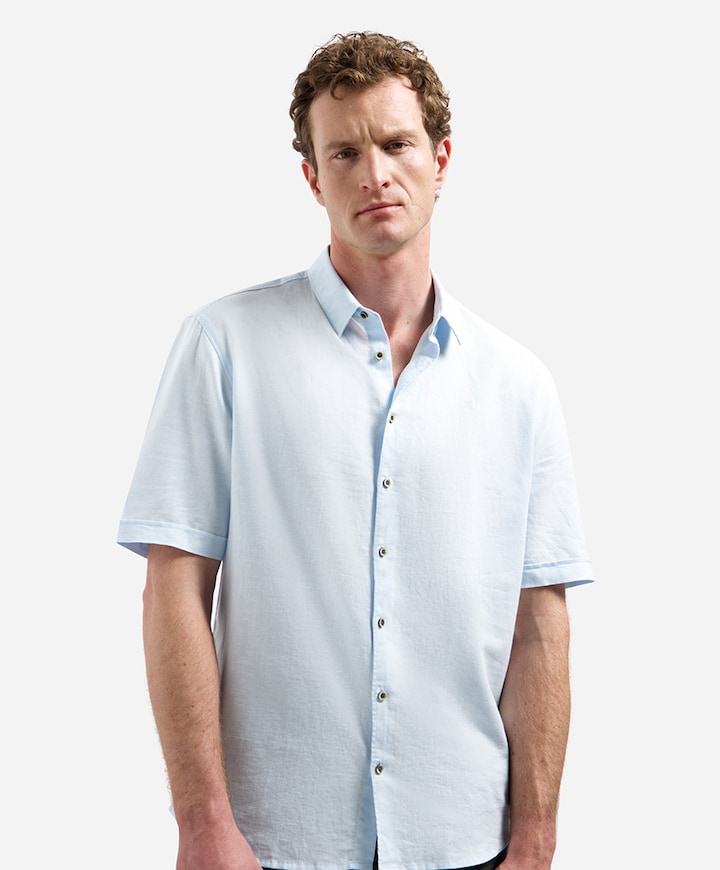 Heren overhemd korte mouw blauw