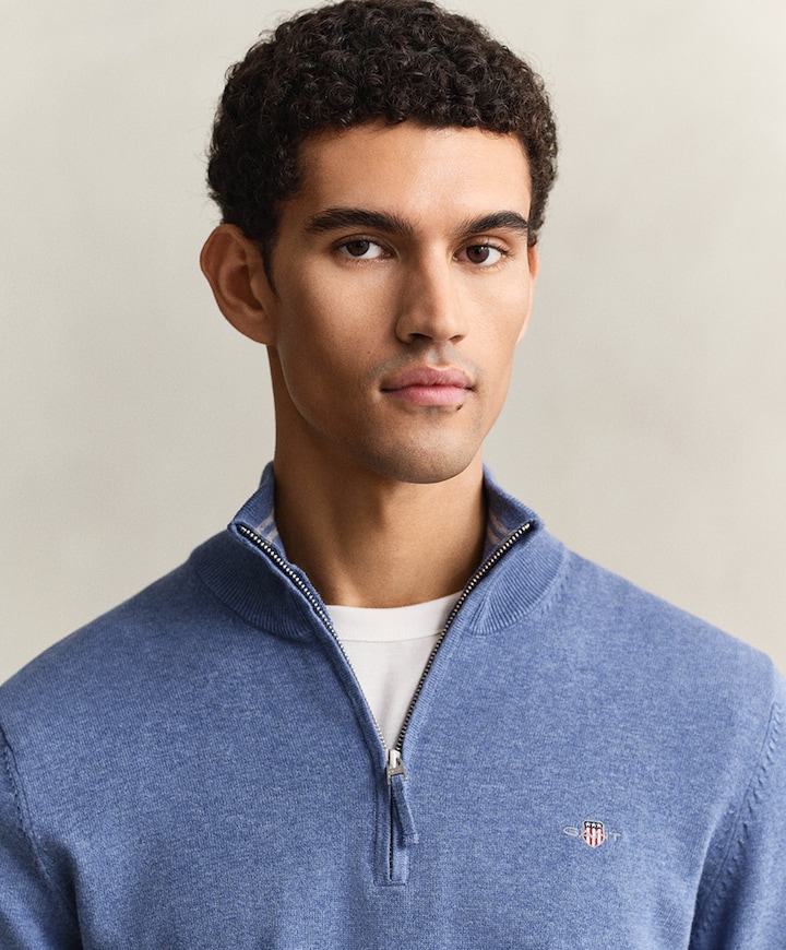 Heren trui met rits blauw