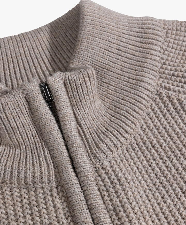 Heren trui met rits beige