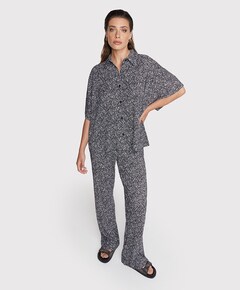 ladies woven crinckle text pants zwart