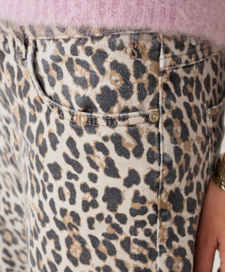Cocoon Leopard printed twill dames broek beige