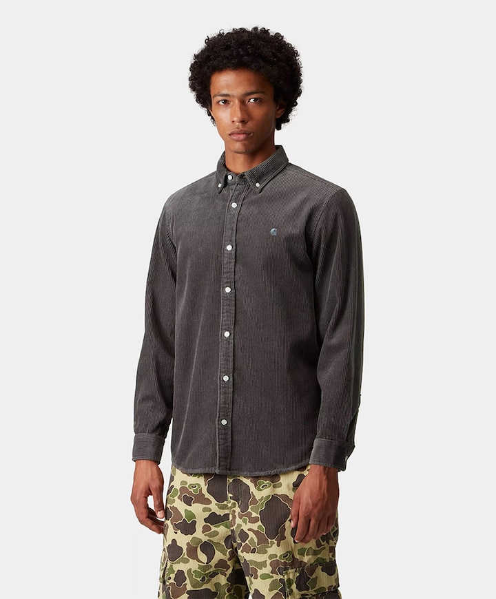 Heren overhemd lange mouw grijs