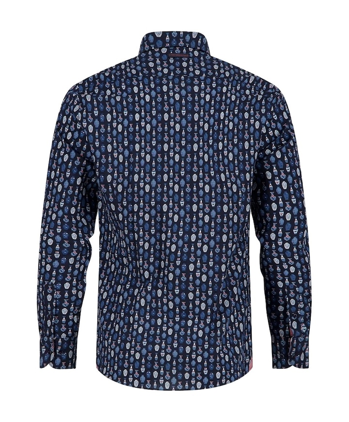 Heren overhemd lange mouw blauw