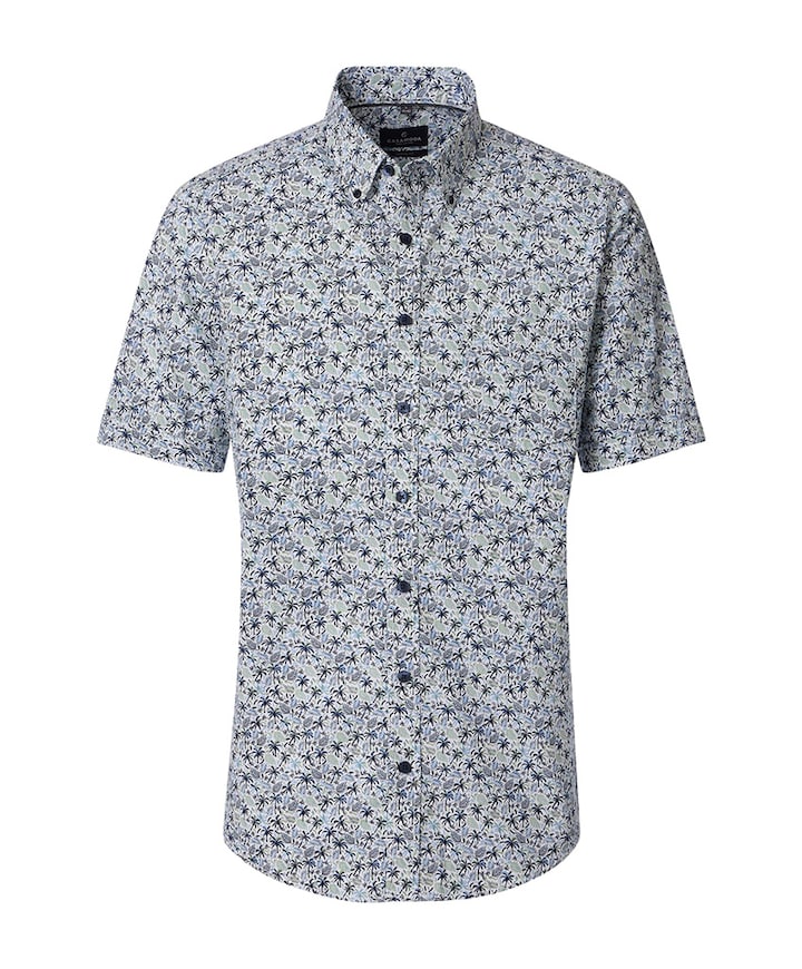 Heren overhemd korte mouw blauw