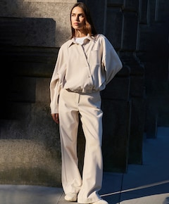 Geweven broek met wijde pijpen dames grijs