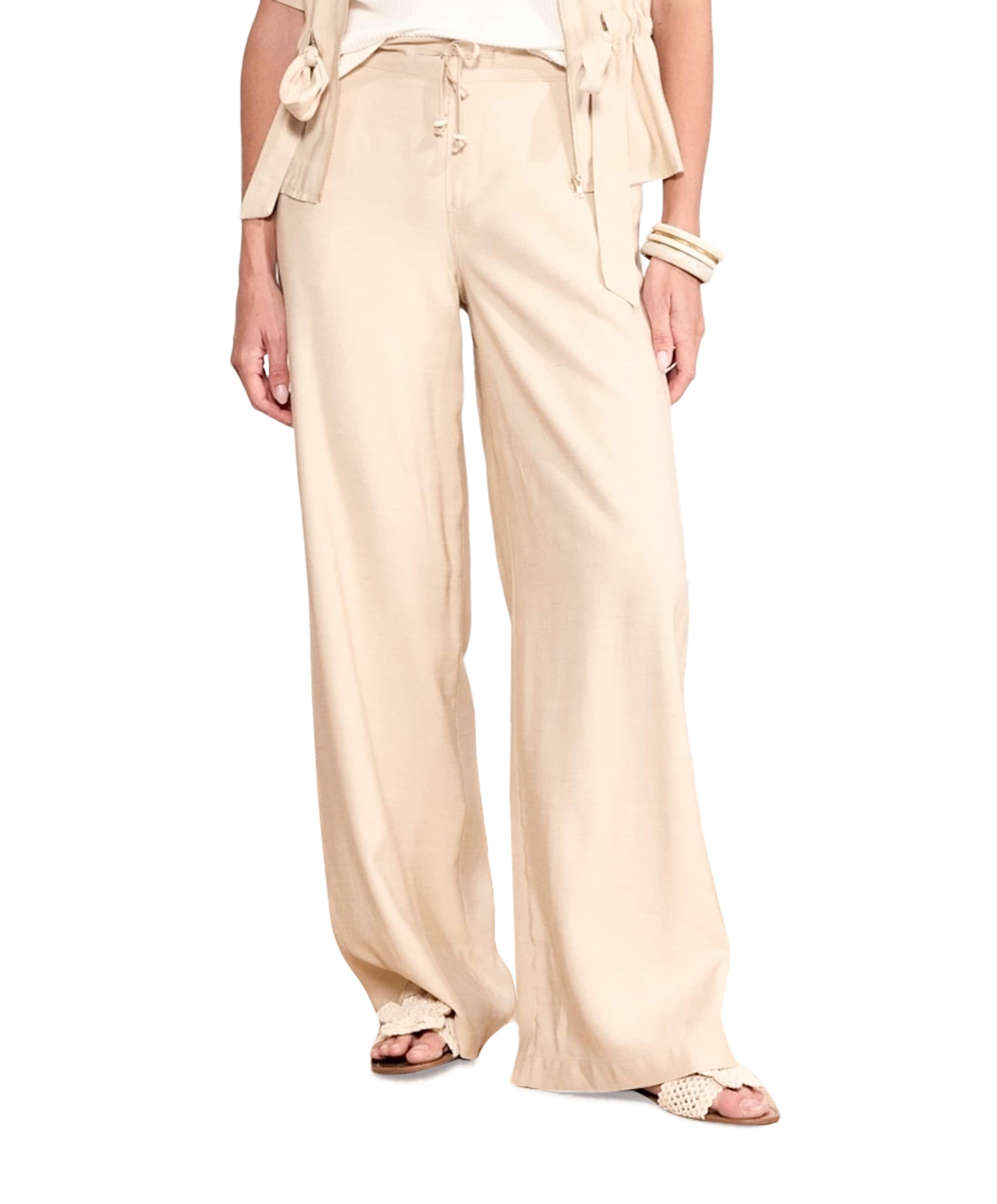 Linen Blend Wide-Leg dames broek beige
