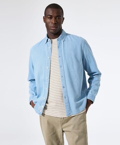 Heren overhemd lange mouw blauw