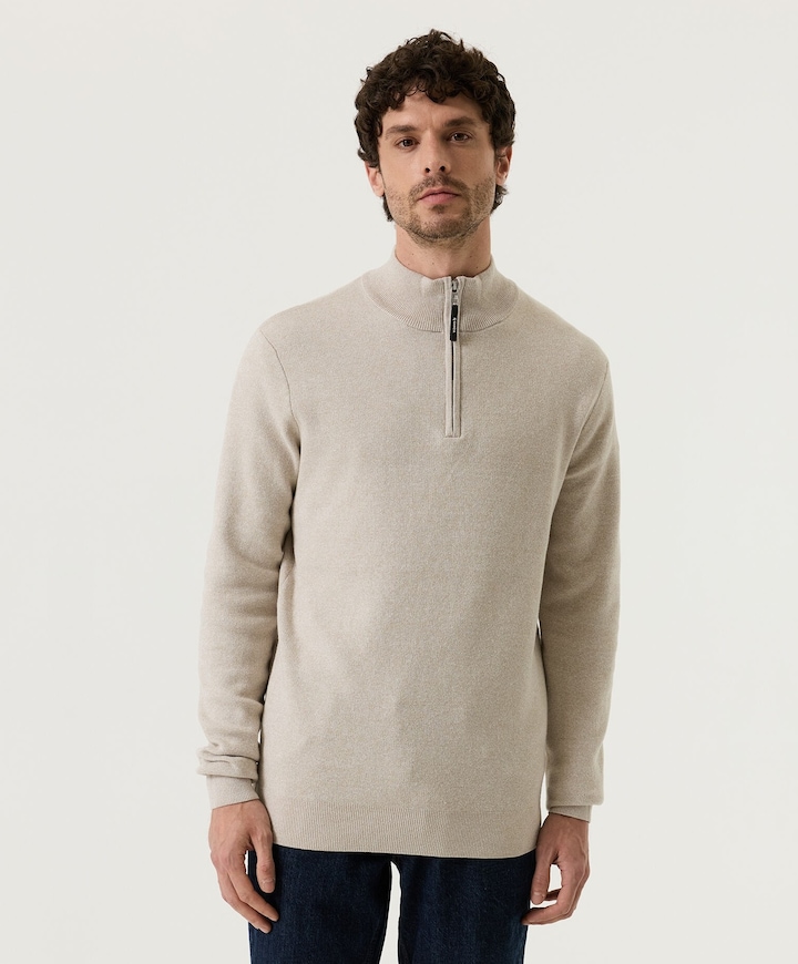 Heren trui met rits beige