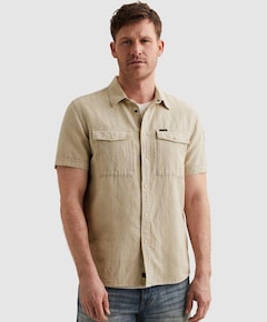 Heren overhemd korte mouw beige