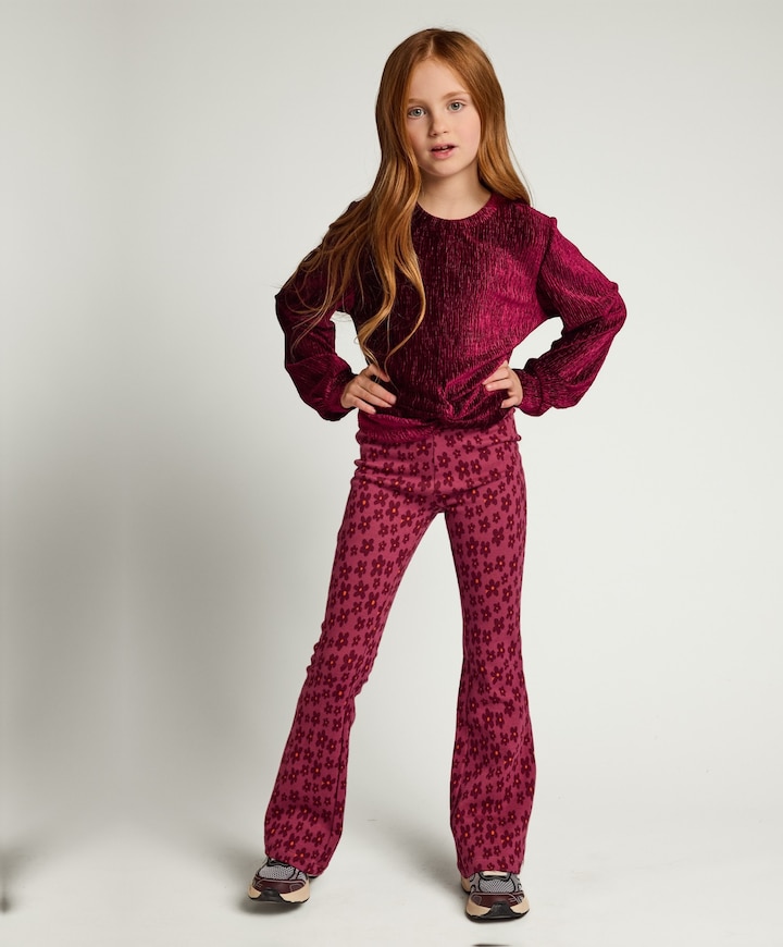 Little jacquard flare meisjes broek paars