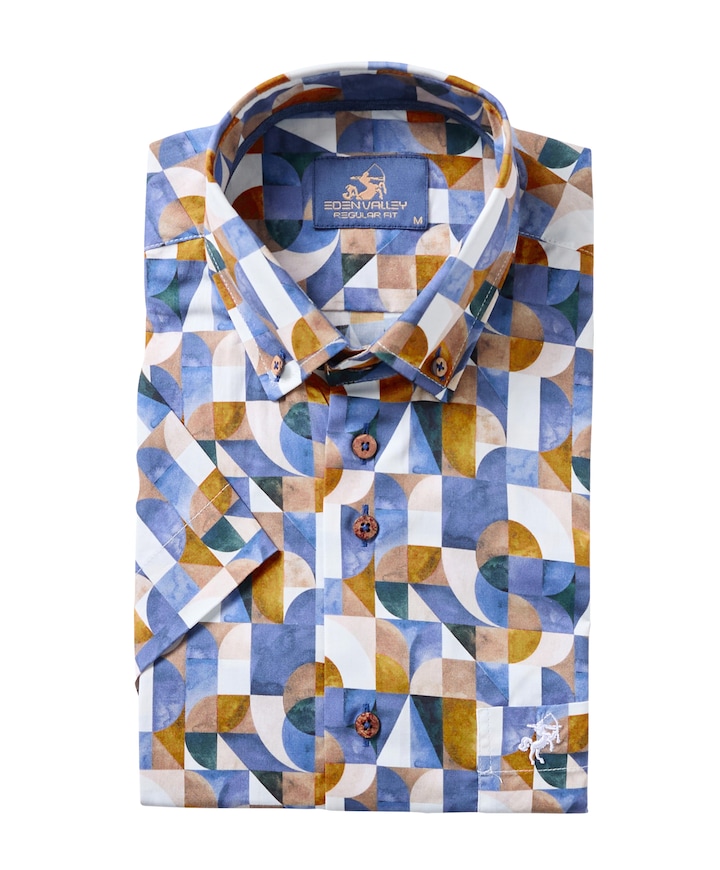 Heren overhemd korte mouw blauw